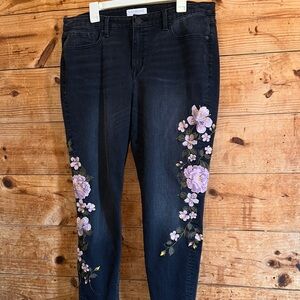 Lane Bryant Floral Embroidered Mid Rise Super Stretch Jeans